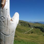 smiley aus holz am wegweiser